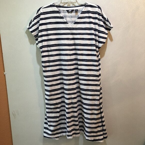 Lands End Plus Size 18 XL Knit Dress Striped Nautical Blue White Beach Casual - Picture 1 of 9